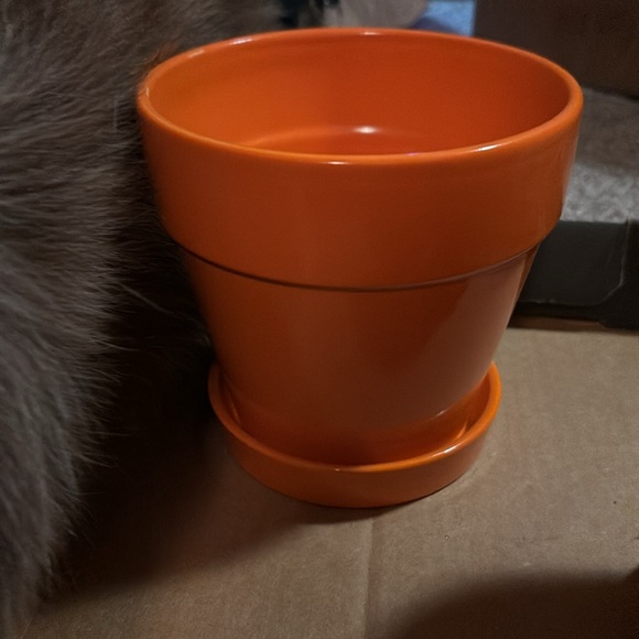 3 Orange porcelain & metal flower pots - Picture 4 of 5